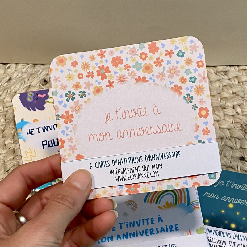 Carte d'invitation d'anniversaire enfant pré-rempli Fleurs