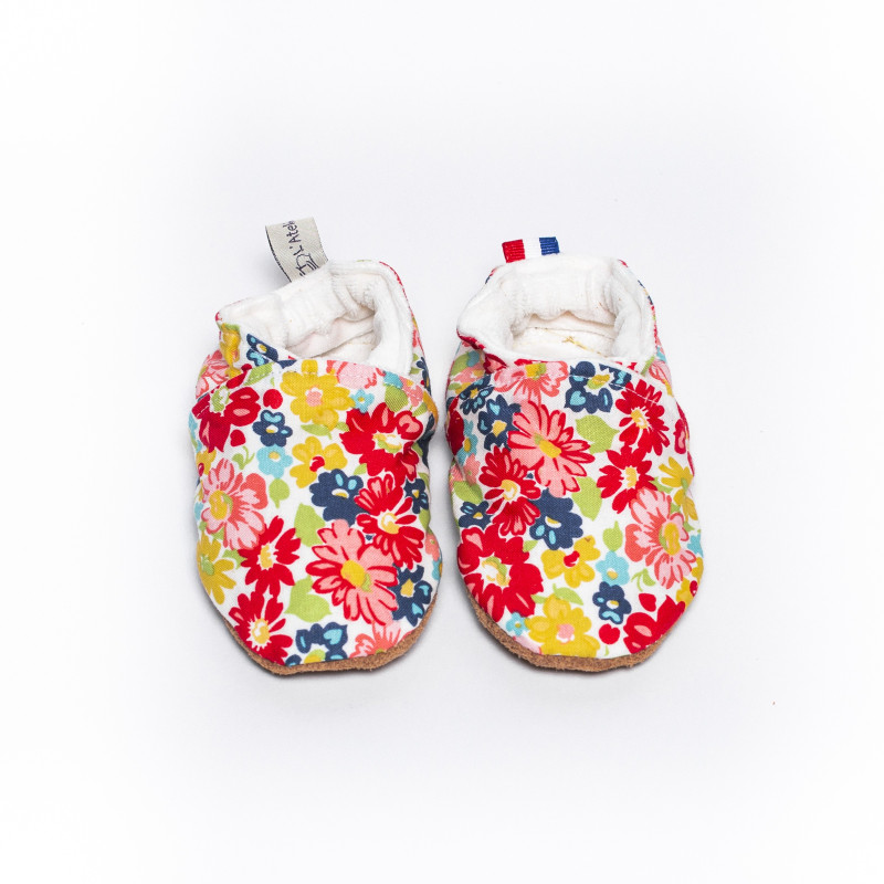 Chaussons souples semelle en cuir Fleur Rouge