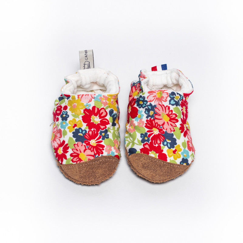 Chaussons souples renfort en cuir  Fleur Rouge