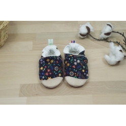 chausson bebe premier pas apprentissage de la marche   souple antidérapant ajustable durable lavable fait en France bio fleur